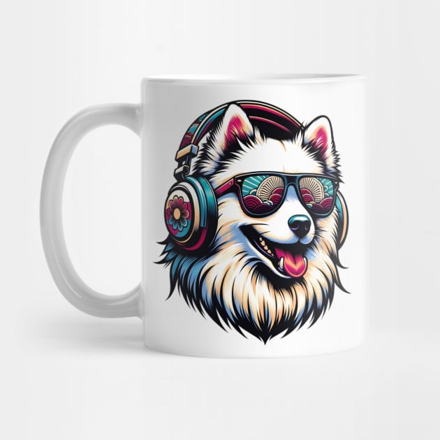 Smiling Japanese Spitz DJ with Stylish Sunglasses by ArtRUs